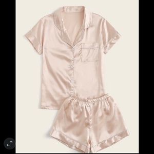 Contrast Binding Satin Pajama Set
